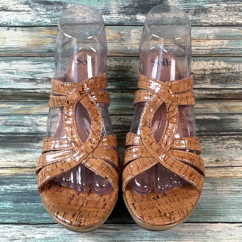 Sofft Sandals Sz 10M Beige Woven Cork Open Toe Platform Dress Open Toe Slides